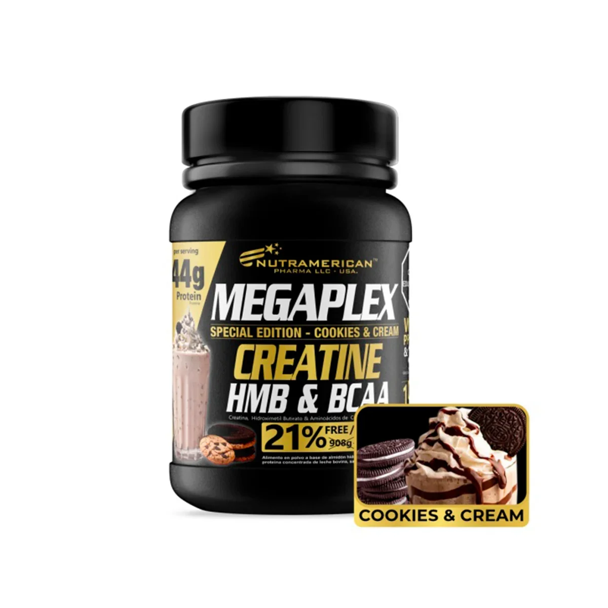 MEGAPLEX CREATINE HMB & BCAA 2.1 LIBRAS COOKIES & CREAM, vista principal