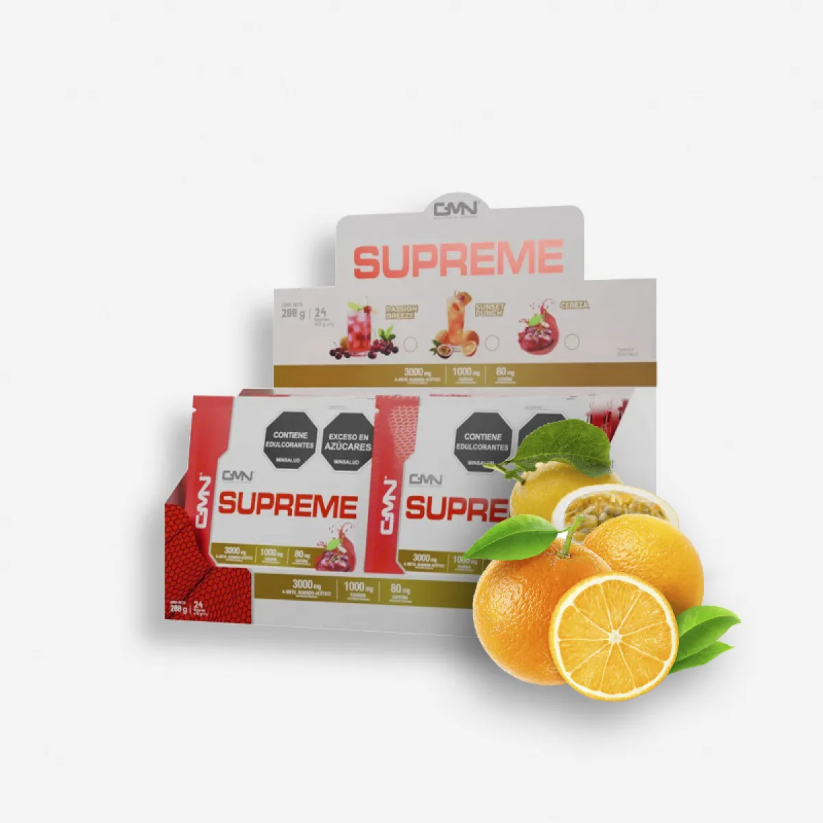 PRE-ENTRENO SUPREME CAJA X24 SACHETS SUNSET PUNCH PASSION BREEZE, vista principal